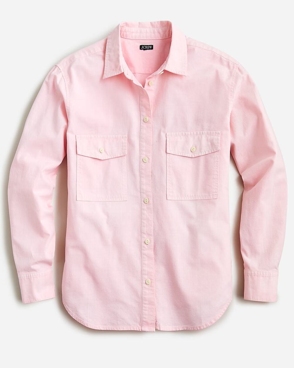 J. Crew Garment-Dyed Chambray Long Sleeve Button-Up Shirt Pink Plus Size 16
